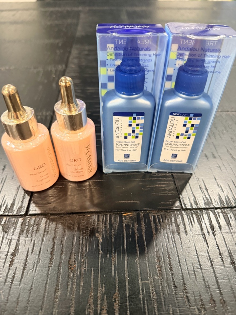 Two 1oz Vegamour GRO Hair Serum + 2 Argan Stem Cell Scalp Intensive Serums